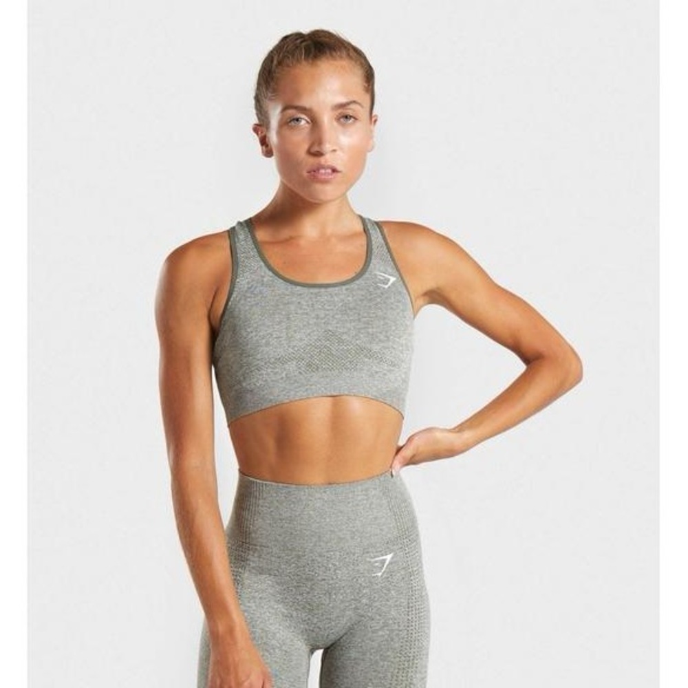 Gymshark Vital Seamless Sports Bra in Heather Green, Size XS